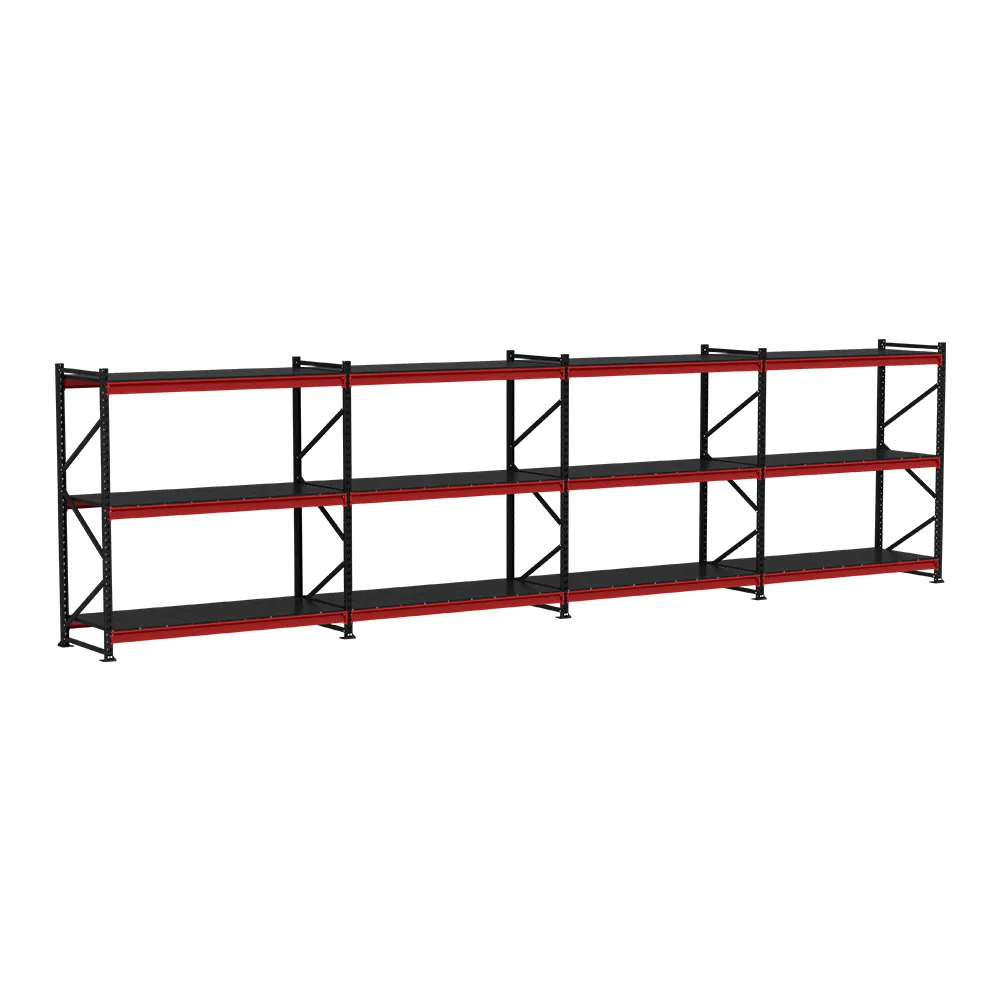 Porta Pallet Combo Preto com Longarinas Vermelhas e Prateleiras Metálicas